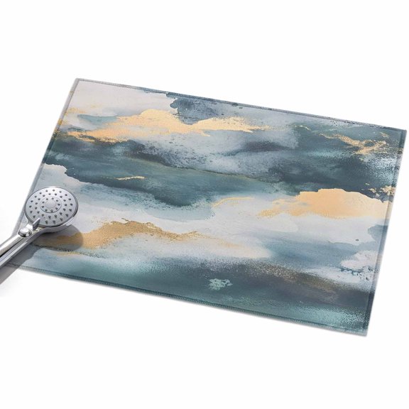 Cloud Effect Area Rug, Modern Golden Green Marble Texture Non-Slip Felt Rubber Backing Rectangle Indoor Carpet Washable Rugs for Living Room Bedroom 2x3ft
