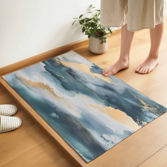 Cloud Effect Door Mat 16x24 Inch Modern Golden Green Marble Texture Entryway Rug with Non-Slip Rubber, Inside Floor Mats Front Door Rug for Living Room Bathroom Bedroom Home Office