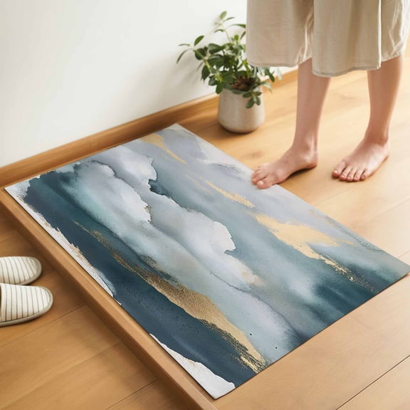 Cloud Effect Door Mat 18x30 Inch Modern Watercolor Marble Texture Entryway Rug with Non-Slip Rubber, Inside Floor Mats Front Door Rug for Living Room Bathroom Bedroom Home Office