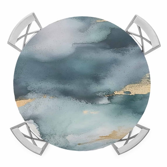 Cloud Effect Round Fitted Tablecloth with Elastic Edge, Modern Green ...