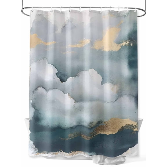 Cloud Effect Shower Curtain, Modern Watercolor Marble Texture Waterproof Shower Curtain Set with 12 Hooks Lightweight Washable Fabric Shower Curtains for Bathroom 36x72 Inches