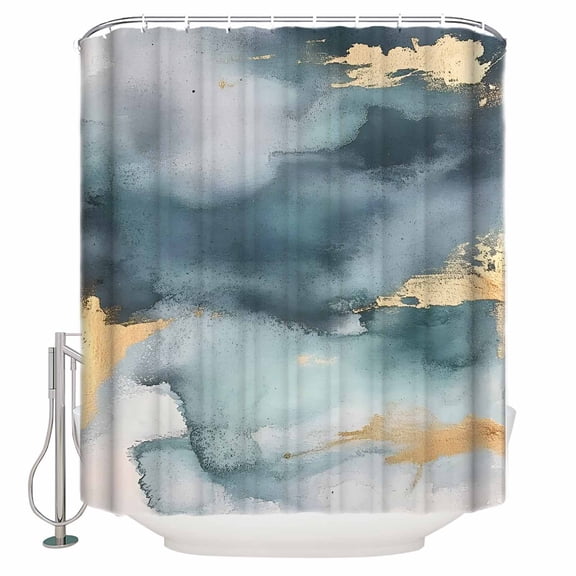 Cloud Effect Shower Curtain Set ,Waterproof Fabric Shower Curtains Modern Green Golden Marble Texture Shower Curtains for Bathroom,Bathroom Decor 60"x72"