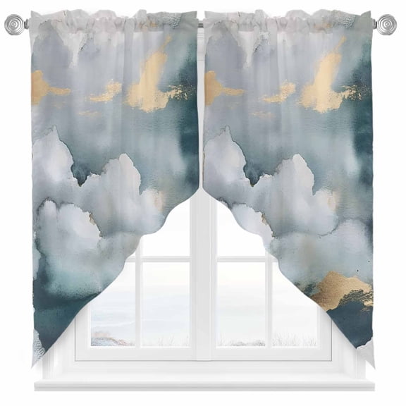 Cloud Effect Swag Valances for Windows 2 Pack Modern Watercolor Marble Texture Swag Kitchen Curtains 36 Inches Long Rod Pocket Short Window Treatment for Kitchen Bathroom 28"x36"