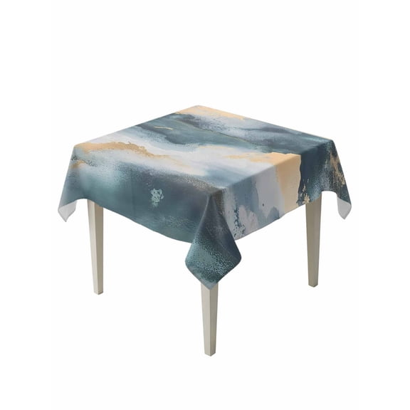 Cloud Effect Table Cloth 54x54 Inch Square, Modern Golden Green Marble Texture Waterproof Tablecloth Washable Table Cover for Party Picnic Dinner Decor