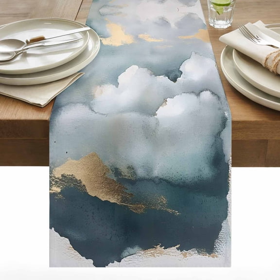 Cloud Effect Table Runner 13x48 inch Modern Watercolor Marble Texture Cotton Linen Dining Table Runner Ideal for Dresser Kitchen Coffee Tables - Machine Washable