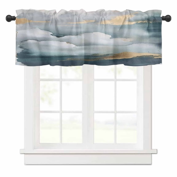 Cloud Effect Valances for Windows Modern Watercolor Marble Texture Rod Pocket Curtain Valance Window Treatment Short Curtains for Kitchen Living Room, 58"x16"
