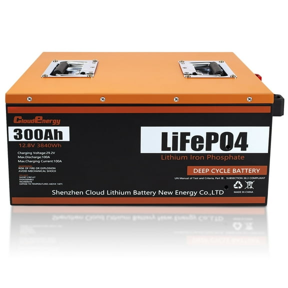 Cloudenergy LiFePO4 Battery 12V 300Ah 3.84kWh Deep Cycle, Built-in 100 Ampere BMS, 6000+Cycles & 10 Year Lifetime, Perfect in Solar/Energy Storage System, RV, Marine, Backup Power, etc