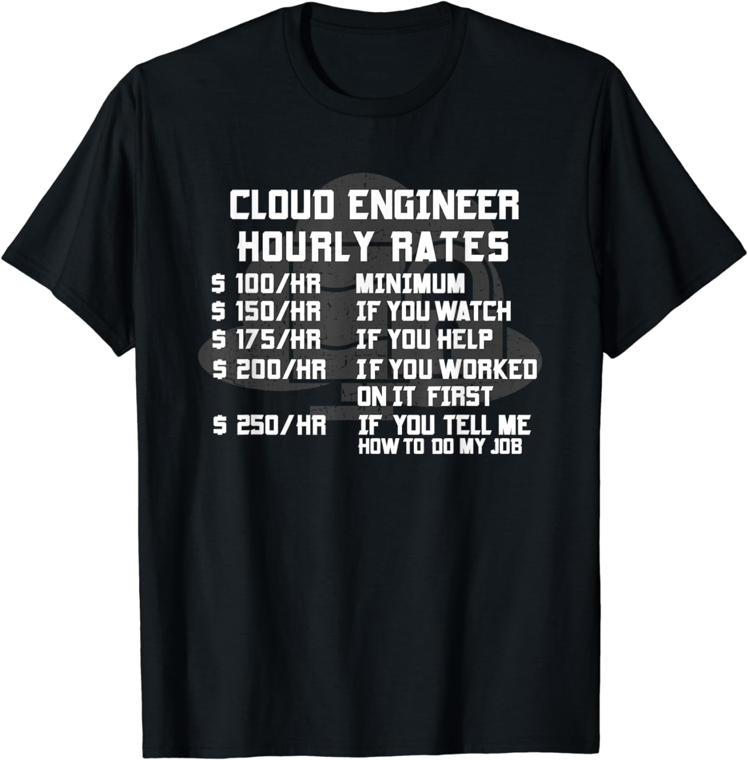 Cloud Engineer Hourly Rate Funny Engineering Computer DevOps TShirt