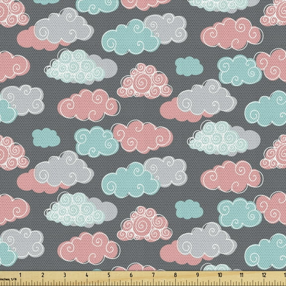 Ambesonne Cloud Fabric by the Yard Upholstery, Abstract Cloud, 2 Yards, Multicolor