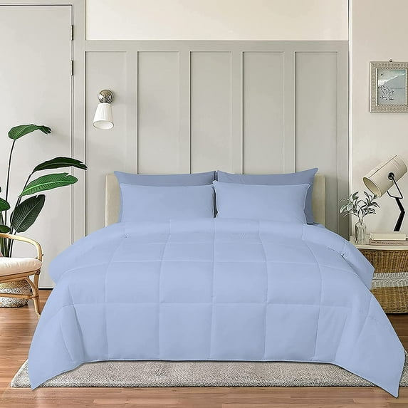 Cloud Fino 100% Cotton Comforter, All Season Quilted, 600 Thread Count,Luxury Box Stitched Comforter Set, Cooling Soft Bedding Set !!(Medium Blue,Full/Queen)