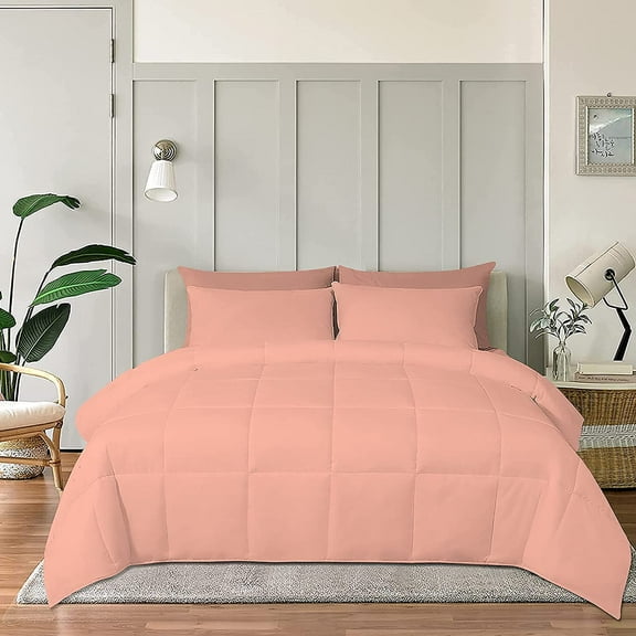 Cloud Fino 100% Cotton Comforter, All Season Quilted, 600 Thread Count,Luxury Box Stitched Comforter Set, Cooling Soft Bedding Set !!(Peach,Full/Queen)