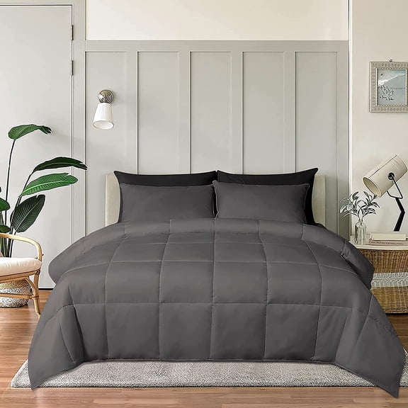 Cloud Fino 100% Cotton Comforter, All Season Quilted, 600 Thread Count,Luxury Box Stitched Comforter Set, Cooling Soft Bedding Set !!(Dark Grey,Full/Queen)