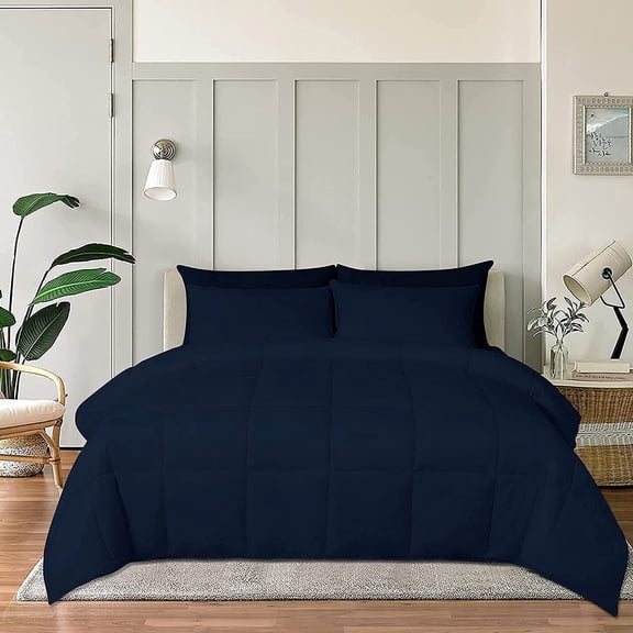 Cloud Fino 100% Cotton Comforter, All Season Quilted, 600 Thread Count,Luxury Box Stitched Comforter Set, Cooling Soft Bedding Set !!(Navy Blue,King/California King)