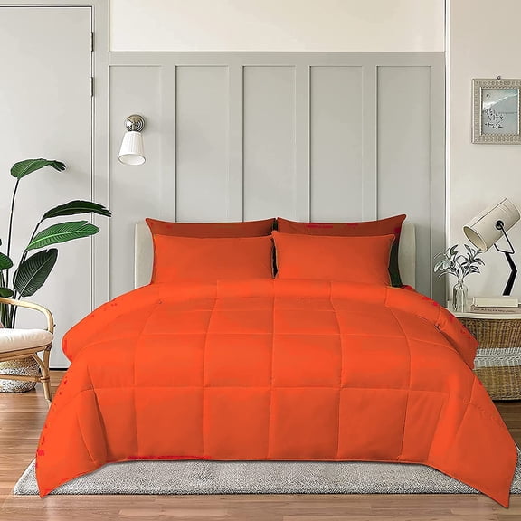 Cloud Fino 100% Cotton Comforter, All Season Quilted, 600 Thread Count,Luxury Box Stitched Comforter Set, Cooling Soft Bedding Set !!(Orange,Full/Queen)