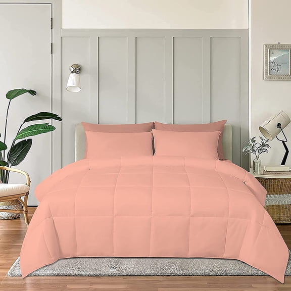 Cloud Fino 100% Cotton Comforter, All Season Quilted, 600 Thread Count,Luxury Box Stitched Comforter Set, Cooling Soft Bedding Set !!(Peach,King/California King)