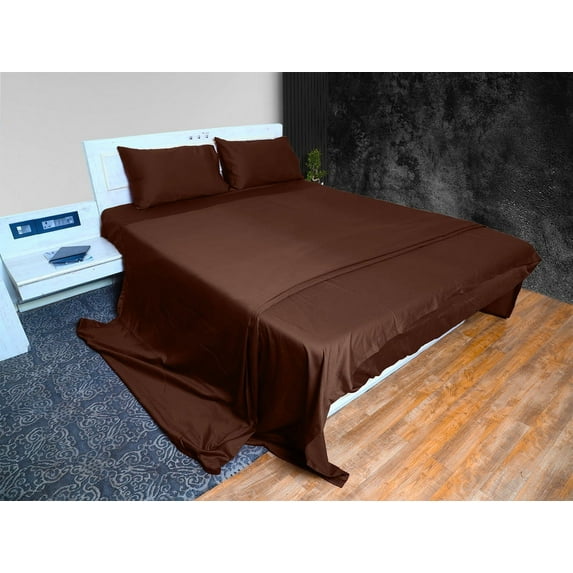Cloud Fino 100% Cotton Sheet Set- 4 Piece Sheet Set- 600 Thread count- Flat Sheet, Fitted Sheet ups to 15" Deep pocket and 2 pillowcases- Super Soft Hotel Luxury Sheets Set(Chocolate,Short Queen)