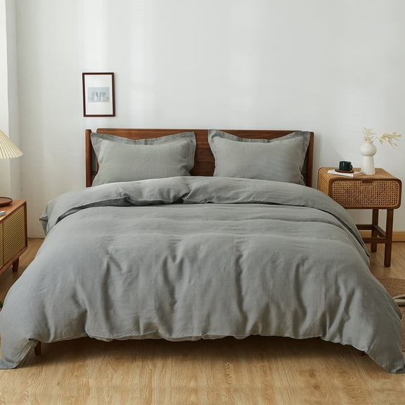 Cloud Fino 100% Pure Linen Sheet Set- 4 Piece Bed Sheet Set- 15" Deep Pocket- Fitted Sheet, Flat Sheet & 2 Pillowcases- Cooling Bedding Set (Stone Grey, Queen)