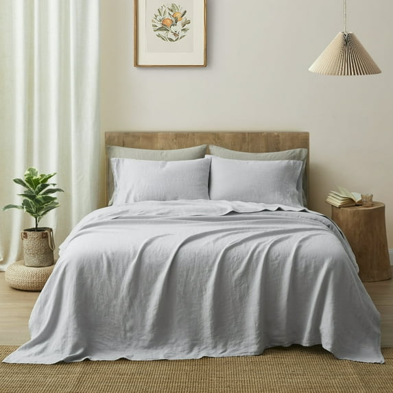 Cloud Fino 100% Pure Linen Sheet Set- 4 Piece Bed Sheet Set- 15" Deep Pocket- Fitted Sheet, Flat Sheet & 2 Pillowcases- Cooling Bedding Set (Antique White, King)