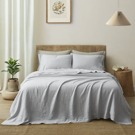 Cloud Fino 100% Pure Linen Sheet Set- 4 Piece Bed Sheet Set- 15" Deep Pocket- Fitted Sheet, Flat Sheet & 2 Pillowcases- Cooling Bedding Set (Antique White, Super Queen)