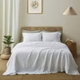 thumbnail image 1 of Cloud Fino 100% Pure Linen Sheet Set- 4 Piece Bed Sheet Set- 15" Deep Pocket- Fitted Sheet, Flat Sheet & 2 Pillowcases- Cooling Bedding Set (White, Twin XL), 1 of 5