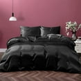 thumbnail image 1 of Cloud Fino 100% Pure Silk Satin Duvet with Fitted Sheet Set 4pcs, Silk Satin Fitted Sheet 15'' Deep Pocket,Silk Satin Duvet Cover,Silk Satin Pillowcases Set !!!(Full XL Black), 1 of 6