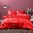 thumbnail image 1 of Cloud Fino 100% Pure Silk Satin Duvet with Fitted Sheet Set 4pcs, Silk Satin Fitted Sheet 15'' Deep Pocket,Silk Satin Duvet Cover,Silk Satin Pillowcases Set !!!(Full XL Blood Red), 1 of 6