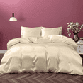 thumbnail image 1 of Cloud Fino 100% Pure Silk Satin Duvet with Fitted Sheet Set 4pcs, Silk Satin Fitted Sheet 15'' Deep Pocket,Silk Satin Duvet Cover,Silk Satin Pillowcases Set !!!(Olympic Queen Ivory), 1 of 6