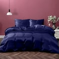 thumbnail image 1 of Cloud Fino 100% Pure Silk Satin Duvet with Fitted Sheet Set 4pcs, Silk Satin Fitted Sheet 15'' Deep Pocket,Silk Satin Duvet Cover,Silk Satin Pillowcases Set !!!(Olympic Queen Navy Blue), 1 of 6