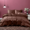thumbnail image 1 of Cloud Fino 100% Pure Silk Satin Duvet with Fitted Sheet Set 4pcs, Silk Satin Fitted Sheet 15'' Deep Pocket,Silk Satin Duvet Cover,Silk Satin Pillowcases Set !!!(Short Queen Chocolate), 1 of 6