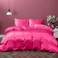thumbnail image 1 of Cloud Fino 100% Pure Silk Satin Duvet with Fitted Sheet Set 4pcs, Silk Satin Fitted Sheet 15'' Deep Pocket,Silk Satin Duvet Cover,Silk Satin Pillowcases Set !!!(Short Queen Hot Pink), 1 of 6