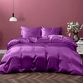 thumbnail image 1 of Cloud Fino 100% Pure Silk Satin Duvet with Fitted Sheet Set 4pcs, Silk Satin Fitted Sheet 15'' Deep Pocket,Silk Satin Duvet Cover,Silk Satin Pillowcases Set !!!(Short Queen Purple), 1 of 6
