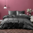 thumbnail image 1 of Cloud Fino 100% Pure Silk Satin Duvet with Fitted Sheet Set 4pcs, Silk Satin Fitted Sheet 15'' Deep Pocket,Silk Satin Duvet Cover,Silk Satin Pillowcases Set !!!(Full XL Dark Grey), 1 of 6