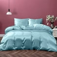 thumbnail image 1 of Cloud Fino 100% Pure Silk Satin Duvet with Fitted Sheet Set 4pcs, Silk Satin Fitted Sheet 15'' Deep Pocket,Silk Satin Duvet Cover,Silk Satin Pillowcases Set !!!(Full XL Sky Blue), 1 of 6