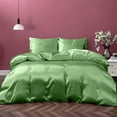 thumbnail image 1 of Cloud Fino 100% Pure Silk Satin Duvet with Fitted Sheet Set 4pcs, Silk Satin Fitted Sheet 15'' Deep Pocket,Silk Satin Duvet Cover,Silk Satin Pillowcases Set !!!(Short Queen Olive), 1 of 5