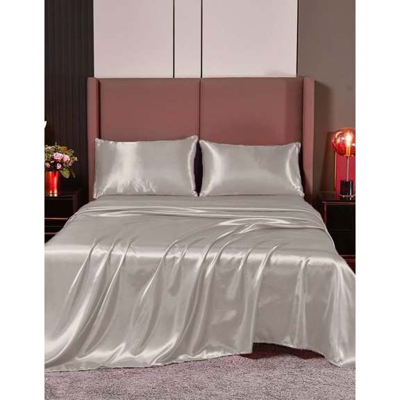 Cloud Fino 100% Pure Silk Satin Sheet Set 6pcs, Silk Fitted Sheet,Silk Flat Sheet&Silk Pillowcases Sets!(ShortQueen Ivory)