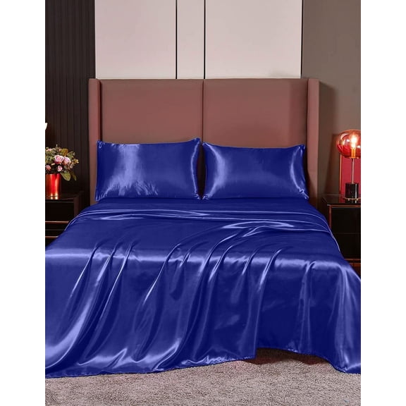 Cloud Fino 4 Pc Silk Satin Sheets Set | Silk Satin Fitted Sheet | Silk Satin Flat Sheet | Silk Pillowcase | 4 Pc Silk Satin Sheet Set | Hotel Quality Silky Soft Luxurious !!!! King, Purple