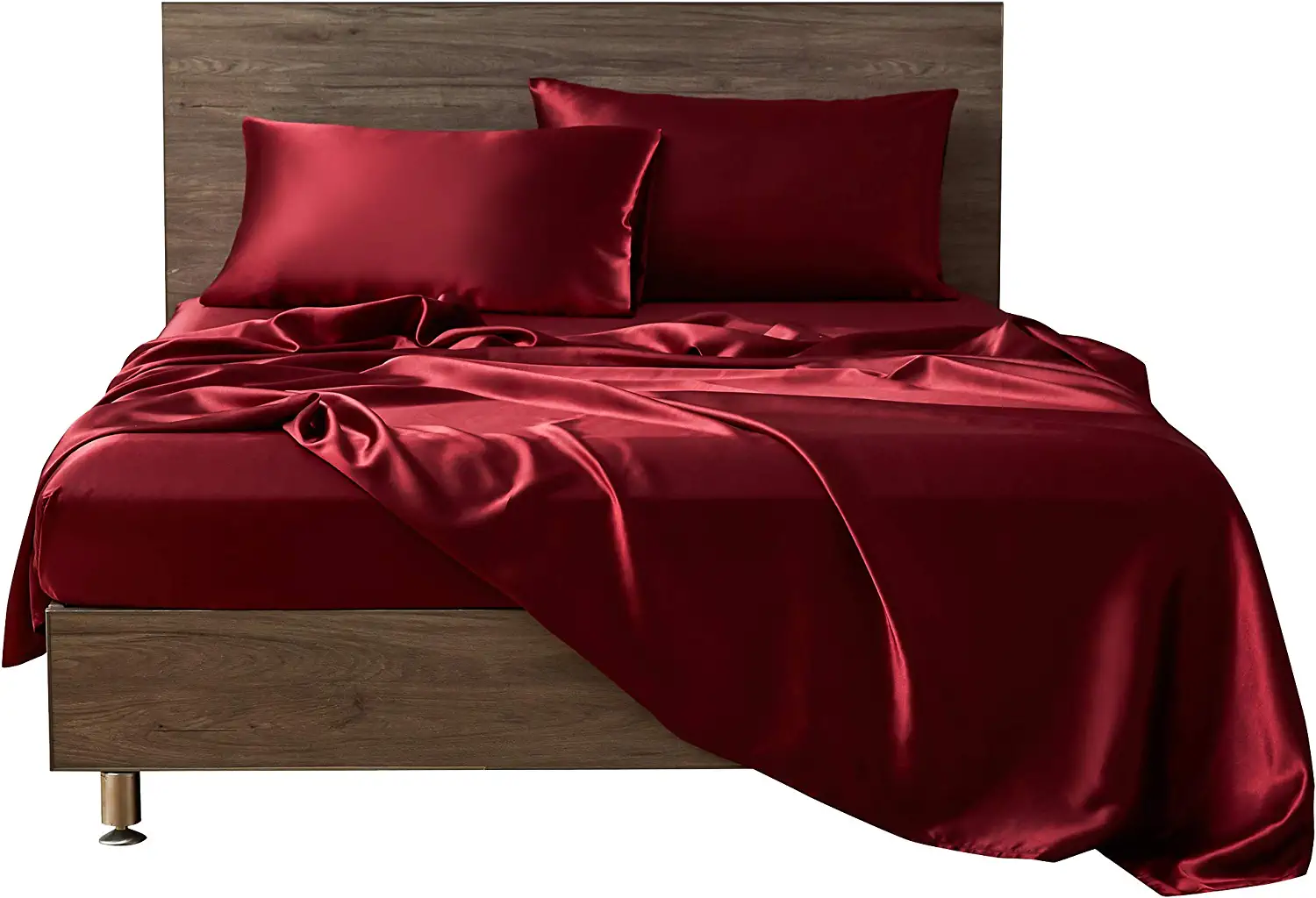 Cloud Fino 4 Pc Silk Satin Sheets SetSilk Satin Fitted Sheet& Flat SheetSilk Pillowcase