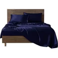 thumbnail image 1 of Cloud Fino 4 Pc Silk Satin Sheets Set|Silk Satin Fitted Sheet|Silk Satin Flat Sheet|Silk Pillowcase|4 Pc| Hotel Quality Sheets !!(Navy Blue/California King), 1 of 6