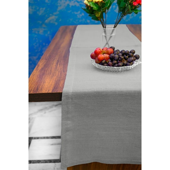 Cloud Fino Linen Table Runner (14x48), 100% French Flax Stone Washed for Softness and Durability Handcrafted, Classic Zigzag Stich, Machine Washable Fabric Table Runner.(Antique White)