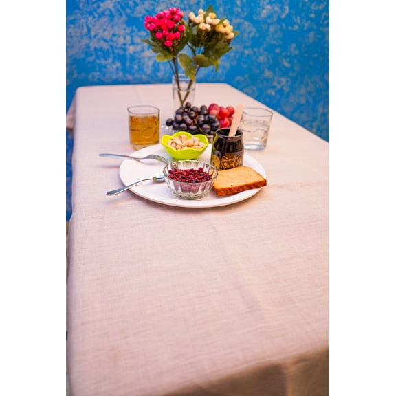 Cloud Fino Linen Tablecloth (60x102), 100% French Flax Stone Washed for Softness and Durability Handcrafted, Heat Resistant ZigZag Stich – Handcrafted Machine Washable Tablecloth –(Light Natural)