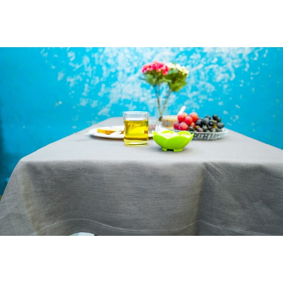 Cloud Fino Pure Linen Tablecloth (60x84), 100% French Flax Stone Washed for Softness and Handcrafted, Zigzag Stich –(Stone Grey)