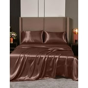 Cloud Fino Luxurious Satin Bed Sheets Chocolate Silk Sheets Queen 15 " Deep Pocket Pillowcases Sheet, 4-Piece