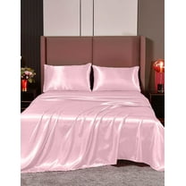 Cloud Fino Luxurious Satin Bed Sheets Rose Pink Silk Sheets Cal-King 15 " Deep Pocket Pillowcases Sheet, 4-Piece