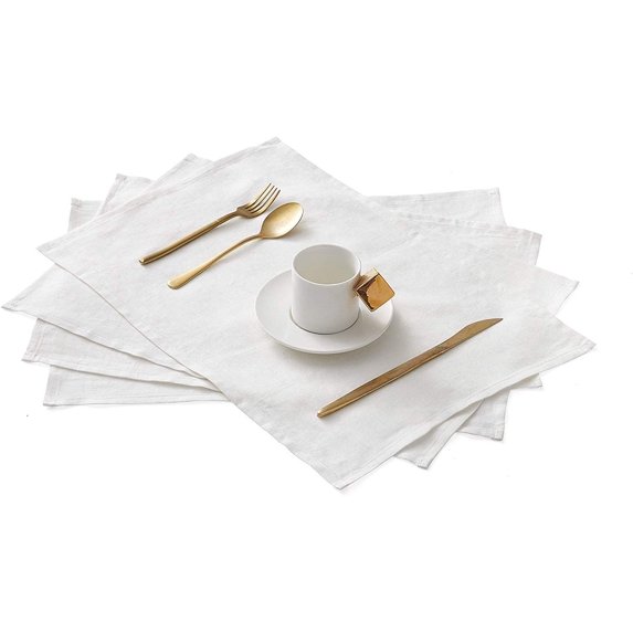 Cloud Fino Pure Linen Placemats, Set of 4, 100% French Natural Linen, Heat Resistant Dining Table Place Mats
