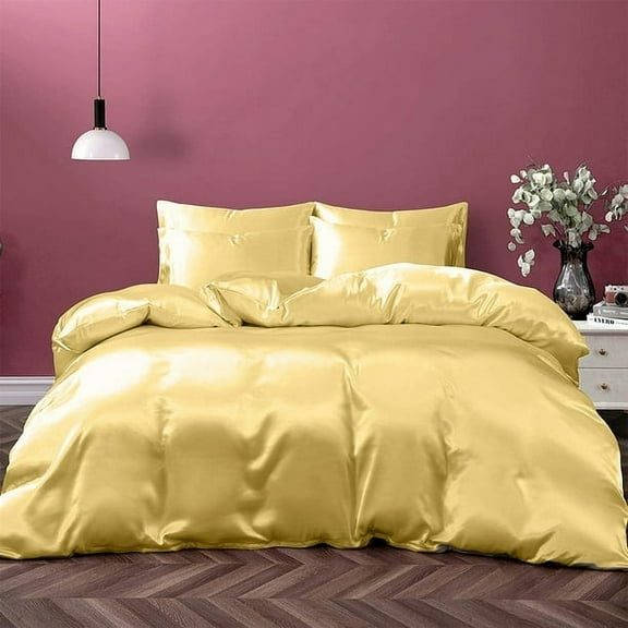 Cloud Fino Silk Satin Comorter | Box Stitched | 300 GSM Filling | All-Season Comforter | Luxurious Hotel Quality Quilt (Gold,King/Cal-King)