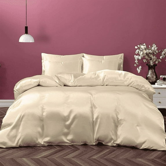 Cloud Fino Silk Satin Comorter | Box Stitched | 300 GSM Filling | All-Season Comforter | Luxurious Hotel Quality Quilt (Ivory,King/Cal-King)