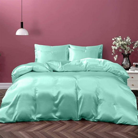 Cloud Fino Silk Satin Comorter| Box Stitched | 300 GSM Filling | All-Season Comforter | Luxurious Hotel Quality Quilt (Mint,Full/Queen)