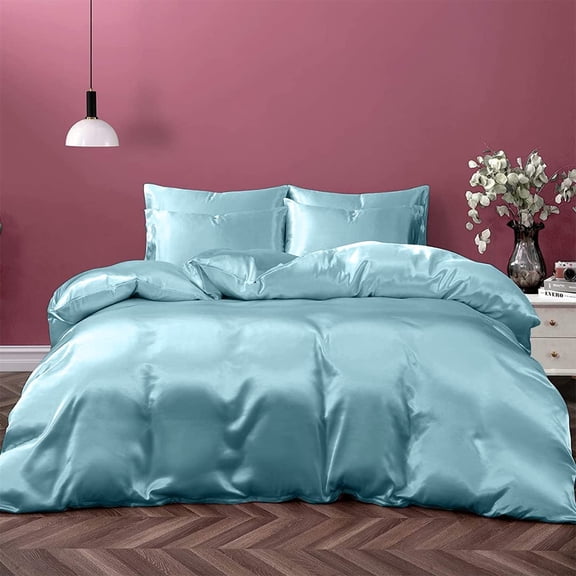 Cloud Fino Silk Satin Comorter | Box Stitched | 300 GSM Filling | All-Season Comforter | Luxurious Hotel Quality Quilt (Sky Blue,King/Cal-King)