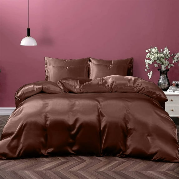 Cloud Fino Silk Satin Sheet Set| 100% Pure Silk Satin Sheet Set 7pc Silk Fitted Sheet 15" Deep Pocket, Silk Flat Sheet, Silk Duvet Cover & Pillowcases Set !!(Full Chocolate)
