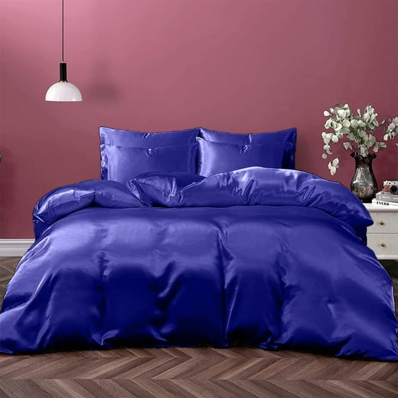 Cloud Fino Silk Satin Sheet Set| 100% Pure Silk Satin Sheet Set 7pc Silk Fitted Sheet 15" Deep Pocket, Silk Flat Sheet, Silk Duvet Cover & Pillowcases Set !!(King Royal Blue)